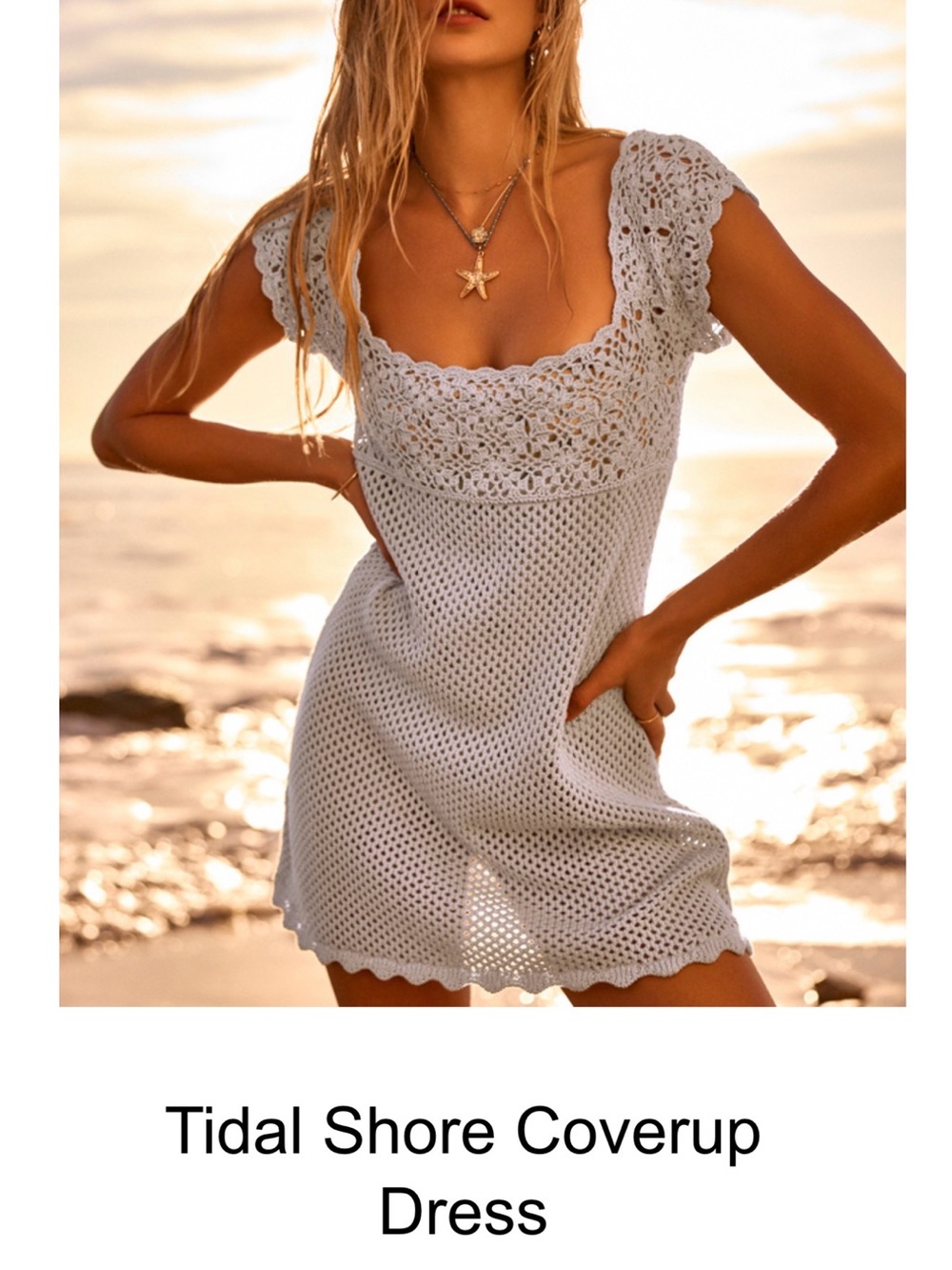 Altar'd State LIKE NEW Tidal Shore Cover-Up Dress Crochet Large Light Blue Grey - Picture 3 of 10